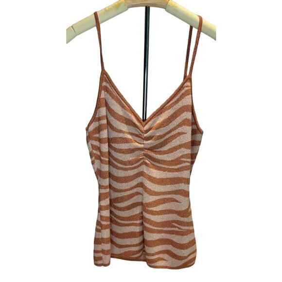 Women's Anthropologie Peach Pink Animal Print Spaghetti Strap Tank Top, M, EUC - Picture 1 of 4